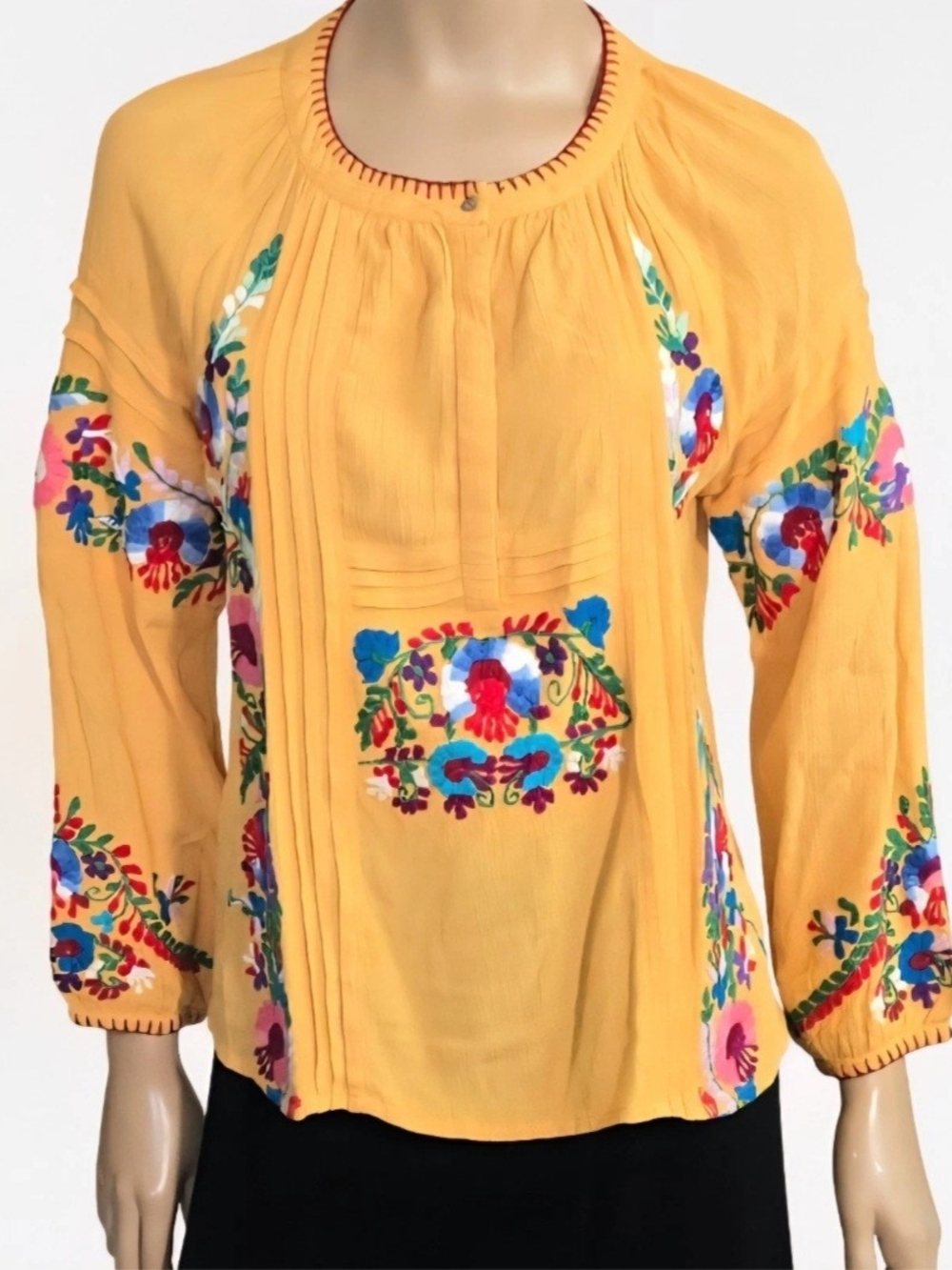 Sundance Fabled Flower Vibrant Bohemian Embroidered Peasant Top Festival size M - Picture 6 of 12